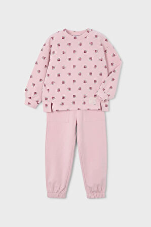 Kız Çocuk Normal Kalıp Baskılı 2'li Eşofman Takımı - Pudra Pembe | 7 Yaş