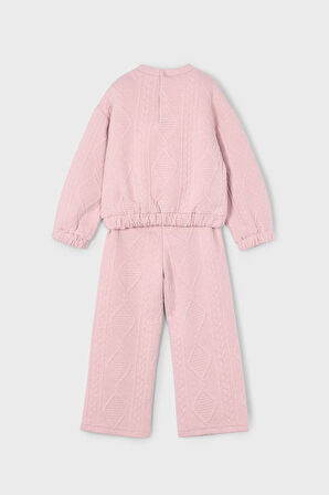 Kız Çocuk Baklava Desenli Geniş Paça Takım - Pembe | 10 Yaş