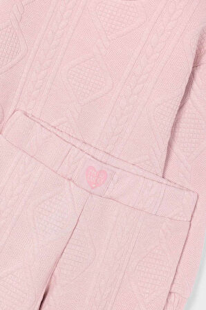 Kız Çocuk Baklava Desenli Geniş Paça Takım - Pembe | 10 Yaş