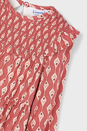 Kız Çocuk Göğsü Gipeli Fırfırlı Elbise - Kiremit | 7 Yaş