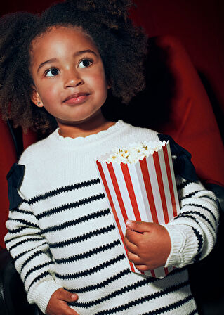 Mayoral Bej Siyah Çizgili Fiyonklu Elbise 4916