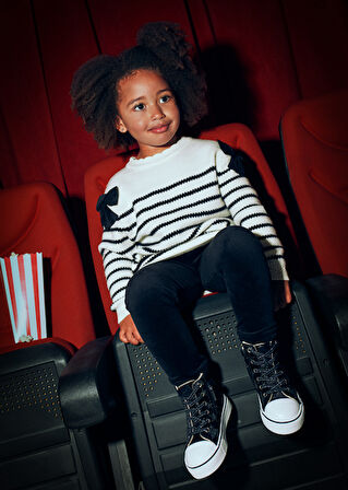 Mayoral Bej Siyah Çizgili Fiyonklu Elbise 4916