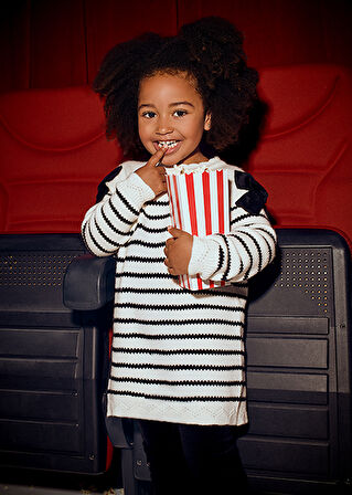 Mayoral Bej Siyah Çizgili Fiyonklu Elbise 4916