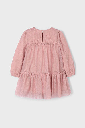 Kız Çocuk Desenli Kat Kat Tül Elbise - Pudra Pembe | 9 Yaş