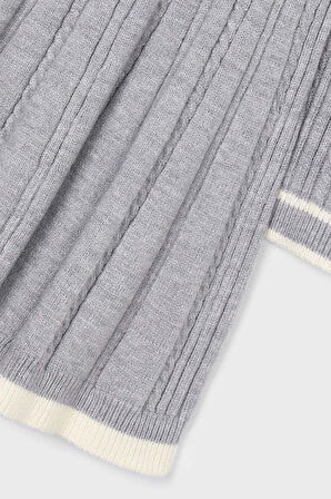 Kız Çocuk Kontrast Şeritli Saç Örgüsü Desenli Triko Elbise - Gri | 10 Yaş