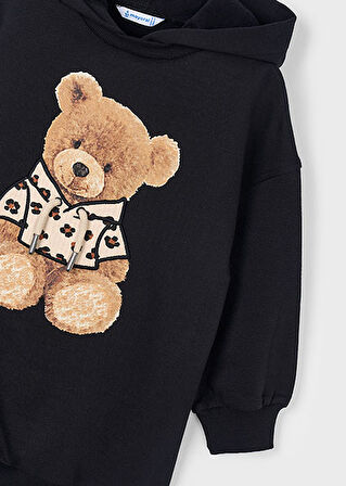 Mayoral Siyah Kız Çocuk Baskılı Kapüşonlu Elbise 4928