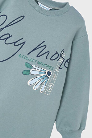 Kız Çocuk Grafik Baskılı Sweatshirt Elbise - Yeşil | 9 Yaş