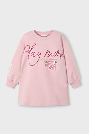 Kız Çocuk Grafik Baskılı Sweatshirt Elbise - Pudra Pembe | 7 Yaş