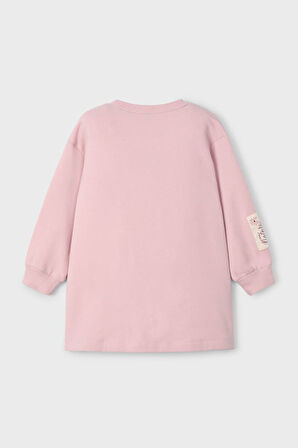 Kız Çocuk Grafik Baskılı Sweatshirt Elbise - Pudra Pembe | 9 Yaş