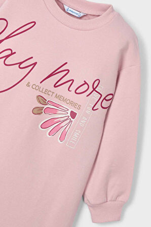 Kız Çocuk Grafik Baskılı Sweatshirt Elbise - Pudra Pembe | 9 Yaş