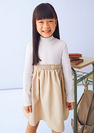 Mayoral Kız Çocuk Beyaz-Bej Kargo Cepli Elbise 4930