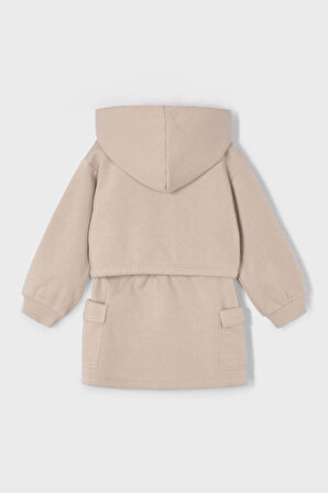 Kız Çocuk Kapüşonlu Kısa Sweatshirt ve Kargo Etekli Takım - Bej | 10 Yaş