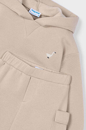 Kız Çocuk Kapüşonlu Kısa Sweatshirt ve Kargo Etekli Takım - Bej | 10 Yaş