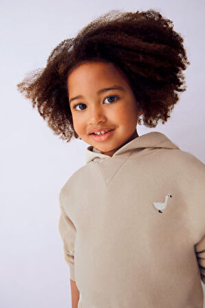 Kız Çocuk Kapüşonlu Kısa Sweatshirt ve Kargo Etekli Takım - Bej | 10 Yaş