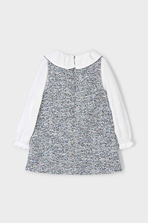 Kız Çocuk Fiyonk Detaylı Tüvit Görünümlü Jile Elbise - Mavi | 8 Yaş