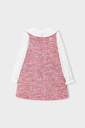 Kız Çocuk Fiyonk Detaylı Tüvit Görünümlü Jile Elbise - Kırmızı | 10 Yaş