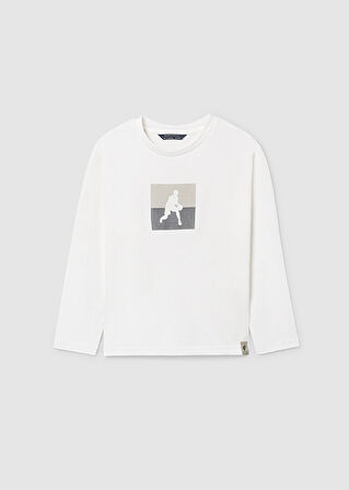 Mayoral Krem Erkek Çocuk Baskılı Uzun Kollu Tişört 7005