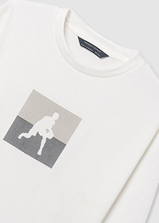 Mayoral Krem Erkek Çocuk Baskılı Uzun Kollu Tişört 7005