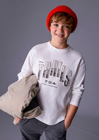 Mayoral Krem Erkek Çocuk Uzun Kollu T-shirt 7007