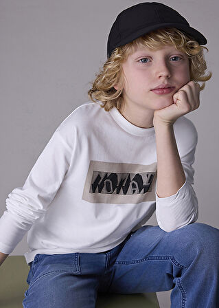 Mayoral Krem Erkek Çocuk Kabartmalı Uzun Kollu Tişört 7013