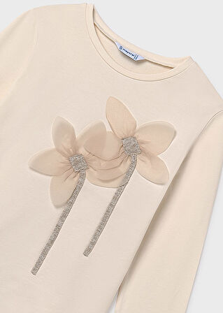 Mayoral Krem Kız Çocuk İşlemeli Uzun Kollu Tişört 7017