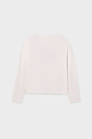 Kız Çocuk Kiraz Baskılı Uzun Kollu Ti-Shirt - Krem | 14 Yaş