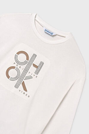 Unisex Çocuk Normal Kalıp Uzun Kollu Baskılı T-Shirt - Krem | 14 Yaş