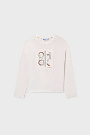 Unisex Çocuk Normal Kalıp Uzun Kollu Baskılı T-Shirt - Krem | 16 Yaş