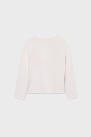 Unisex Çocuk Normal Kalıp Uzun Kollu Baskılı T-Shirt - Krem | 16 Yaş