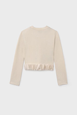 Kız Çocuk Normal Kalıp Etek Ucu Volanlı Fitilli Triko Bluz - Krem | 16 Yaş