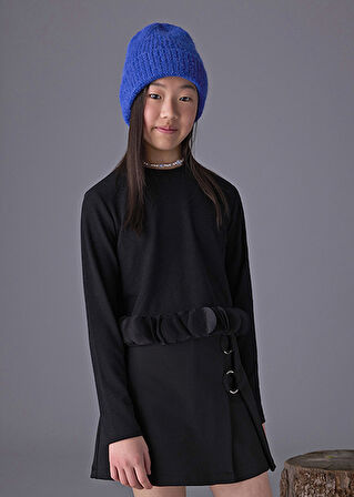 Mayoral Siyah Kız Çocuk Yaprak Detaylı Bluz 7030