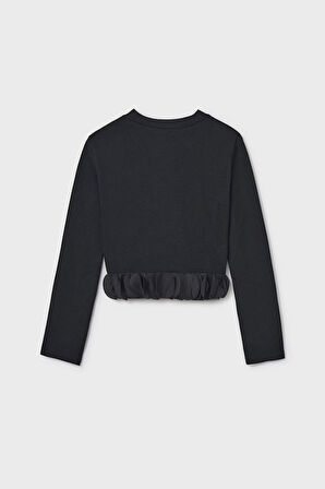 Kız Çocuk Etek Ucu Fırfırlı Fitilli Triko Kazak - Siyah | 16 Yaş