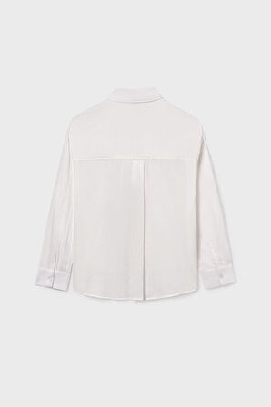 Kız Çocuk Regular Fit Nakışlı Cep Detaylı Gömlek - Krem | 16 Yaş