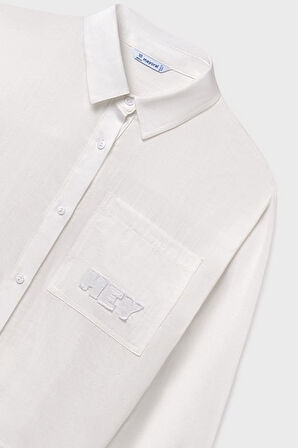 Kız Çocuk Regular Fit Nakışlı Cep Detaylı Gömlek - Krem | 16 Yaş