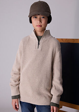 Mayoral Bej Erkek Çocuk Fermuar Yakalı Kazak 7304