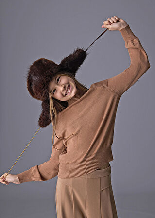 Mayoral Kahve Kız Çocuk Omuzları Açık Kazak 7312