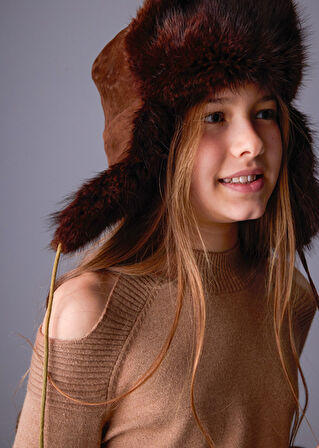 Mayoral Kahve Kız Çocuk Omuzları Açık Kazak 7312