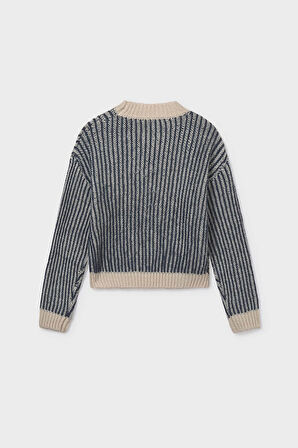 Kız Çocuk Çizgili Triko Kazak – Yeşil | 12 Yaş