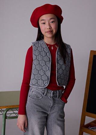 Mayoral Kız Çocuk Gri Kapitone Kot Yelek 7319