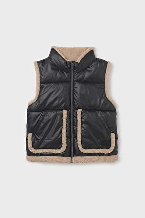 Kız Çocuk Normal Kalıp Pelüş Şeritli Şişme Yelek - Siyah | 16 Yaş