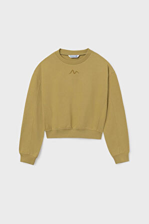 Kız Çocuk Nakış İşlemeli Kısa Kesim Kazak - Yeşil | 16 Yaş