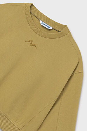 Kız Çocuk Nakış İşlemeli Kısa Kesim Kazak - Yeşil | 16 Yaş