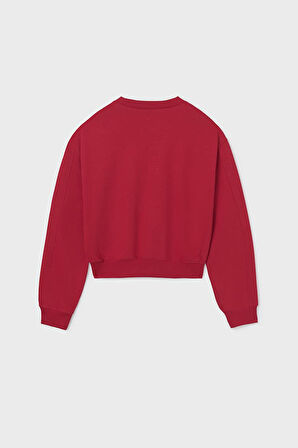 Kız Çocuk Nakış İşlemeli Kısa Kesim Sweatshirt - Kırmızı | 14 Yaş