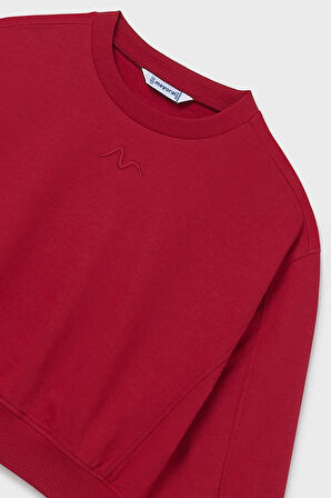 Kız Çocuk Nakış İşlemeli Kısa Kesim Sweatshirt - Kırmızı | 14 Yaş