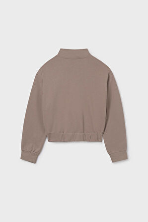 Kız Çocuk Yarım Fermuarlı Kabartma Yazılı Sweatshirt - Vizon | 16 Yaş