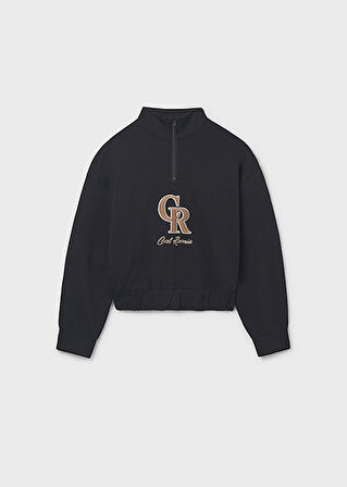 Mayoral Siyah Kız Çocuk Kabartmalı Sweatshirt 7424