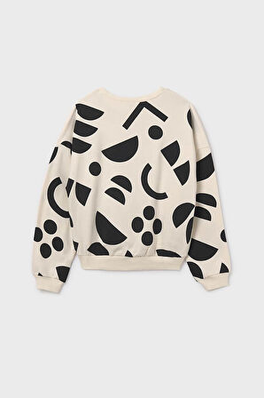 Kız Çocuk Soyut Desenli Sweatshirt - Krem/Siyah | 10 Yaş