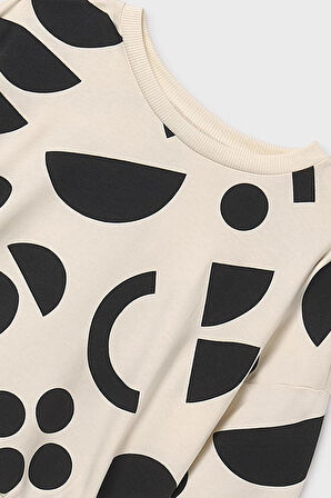 Kız Çocuk Soyut Desenli Sweatshirt - Krem/Siyah | 12 Yaş