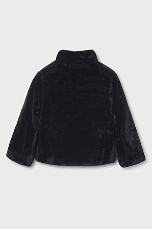 Kız Çocuk Dik Yaka Pelüş Mont - Siyah | 14 Yaş
