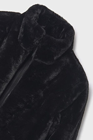 Kız Çocuk Dik Yaka Pelüş Mont - Siyah | 14 Yaş